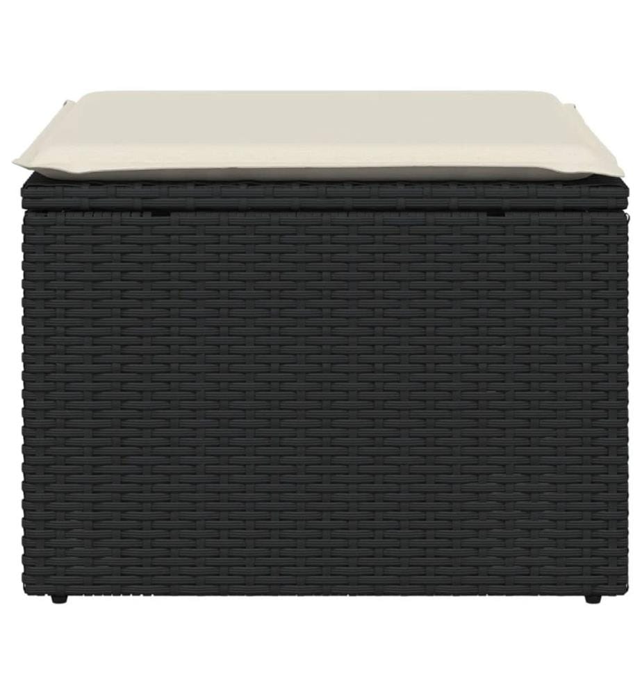 Gartenhocker mit Kissen Schwarz 55x55x37 cm Poly Rattan
