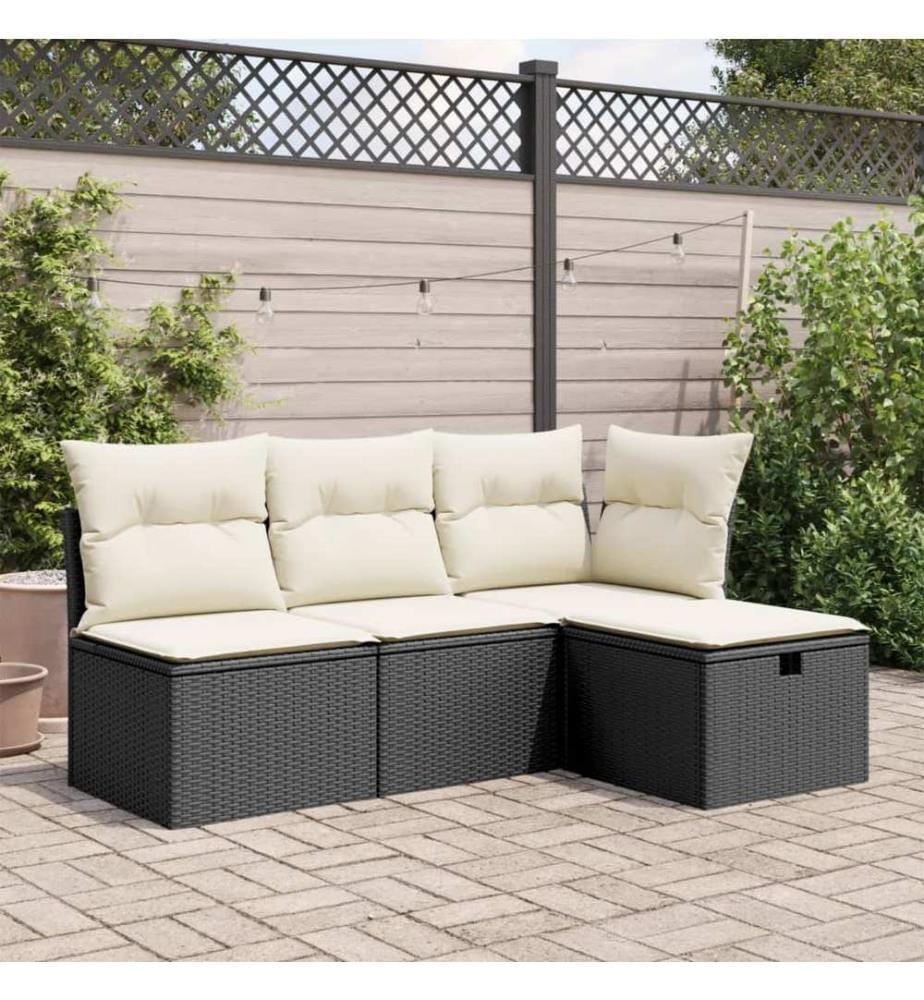 Gartenhocker mit Kissen Schwarz 55x55x37 cm Poly Rattan