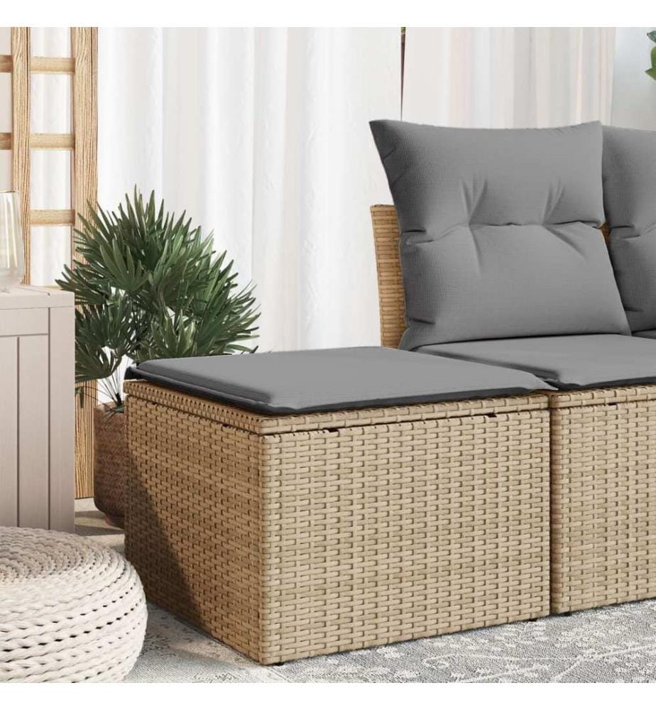 Gartenhocker mit Kissen Beige 55x55x37 cm Poly Rattan