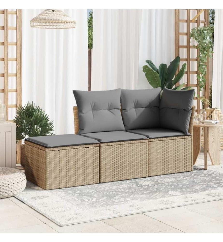 Gartenhocker mit Kissen Beige 55x55x37 cm Poly Rattan
