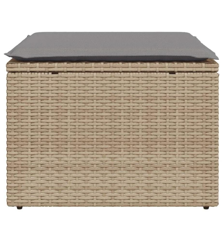 Gartenhocker mit Kissen Beige 55x55x37 cm Poly Rattan