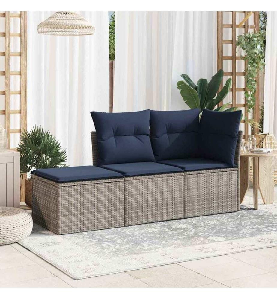 Gartenhocker mit Kissen Grau 55x55x37 cm Poly Rattan
