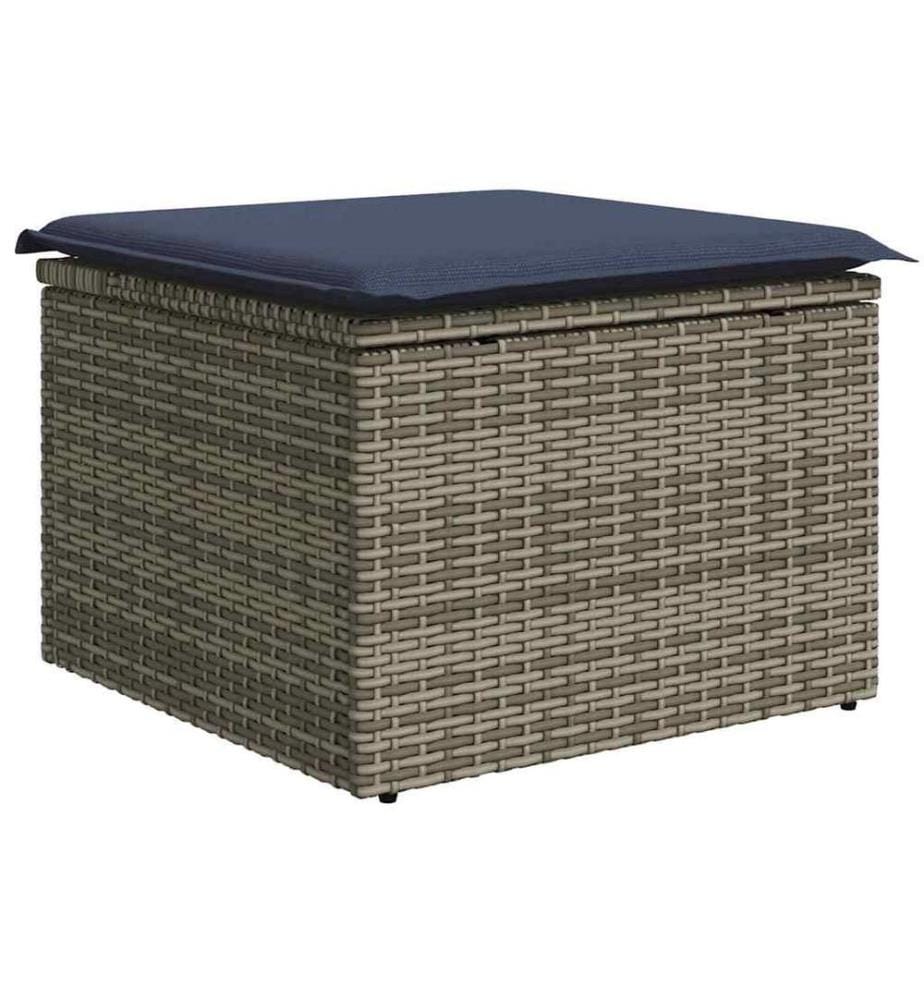 Gartenhocker mit Kissen Grau 55x55x37 cm Poly Rattan