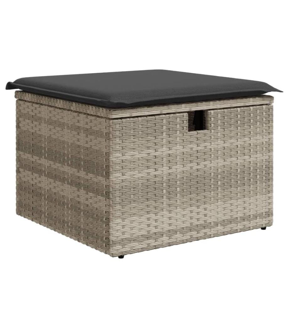 Gartenhocker mit Kissen Hellgrau 55x55x37 cm Poly Rattan