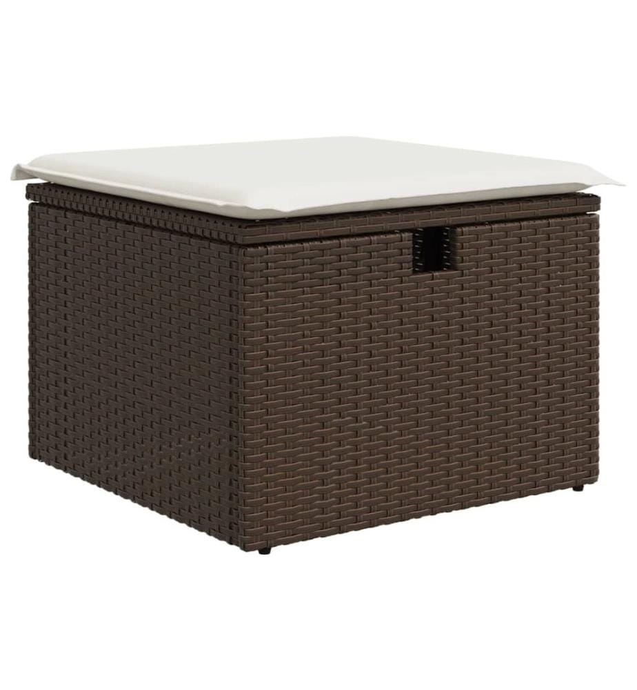 Gartenhocker mit Kissen Braun 55x55x37 cm Poly Rattan