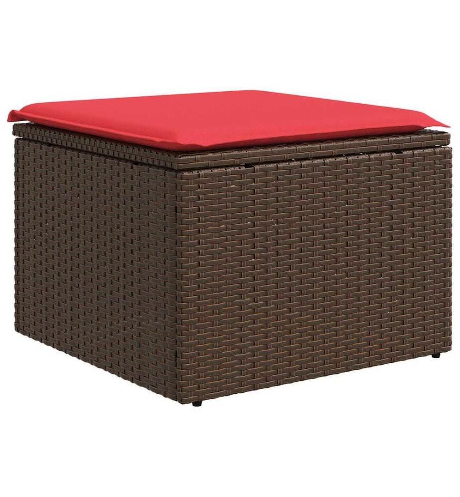 Gartenhocker mit Kissen Braun 55x55x37 cm Poly Rattan