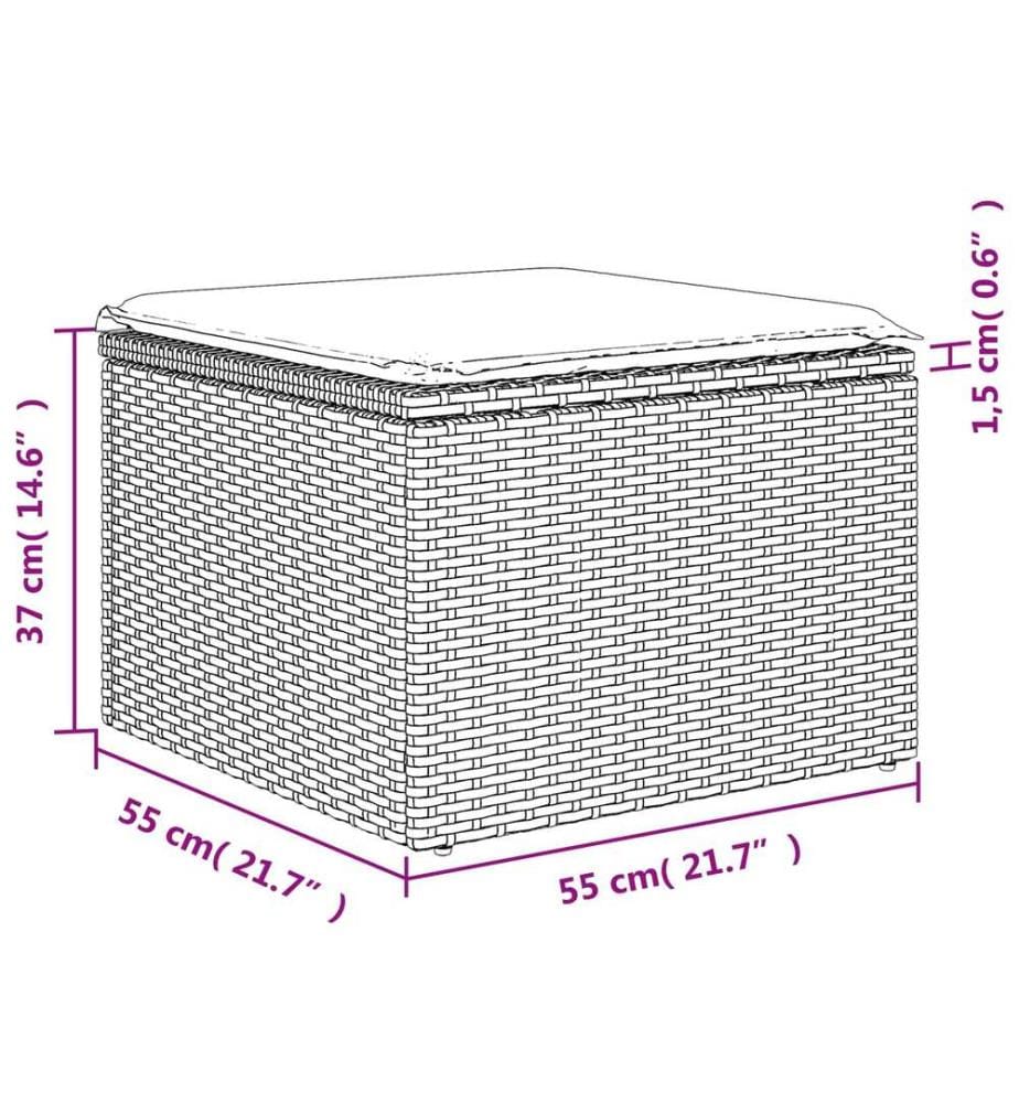 Gartenhocker mit Kissen Braun 55x55x37 cm Poly Rattan