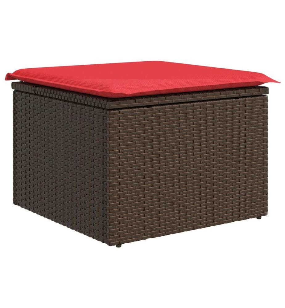 Gartenhocker mit Kissen Braun 55x55x37 cm Poly Rattan