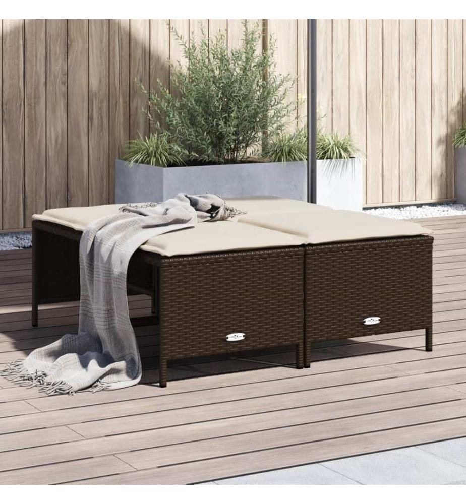 Gartenhocker mit Kissen 4 Stk. Braun Poly Rattan