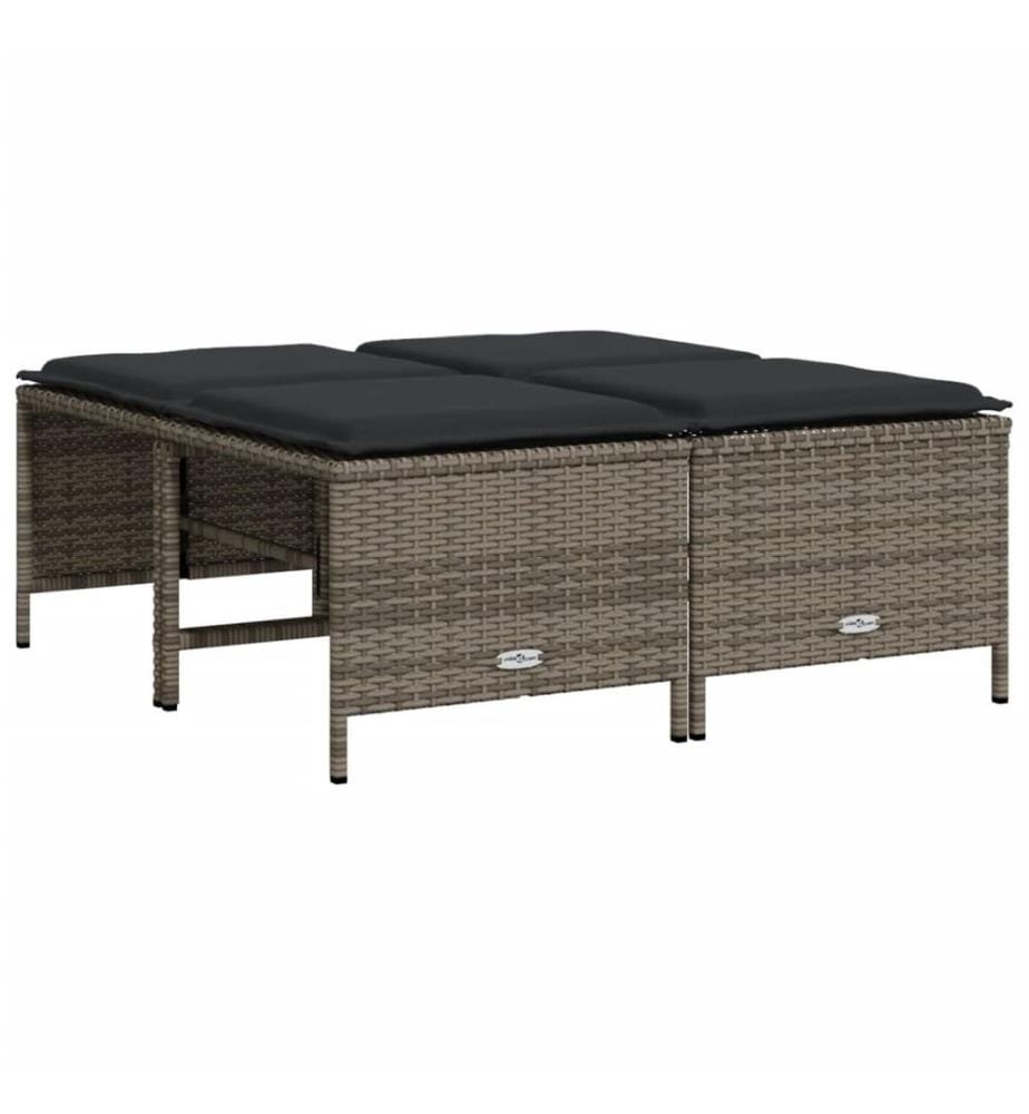 Gartenhocker mit Kissen 4 Stk. Grau Poly Rattan