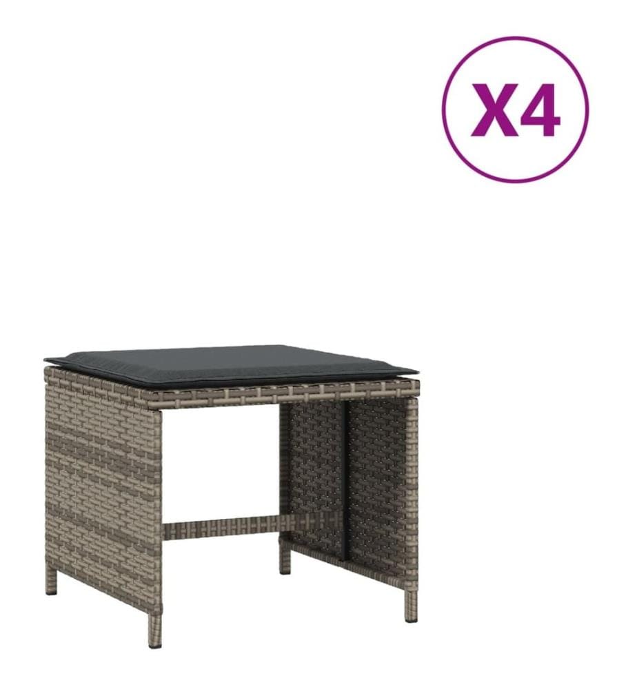 Gartenhocker mit Kissen 4 Stk. Grau 40x40x35 cm Poly Rattan