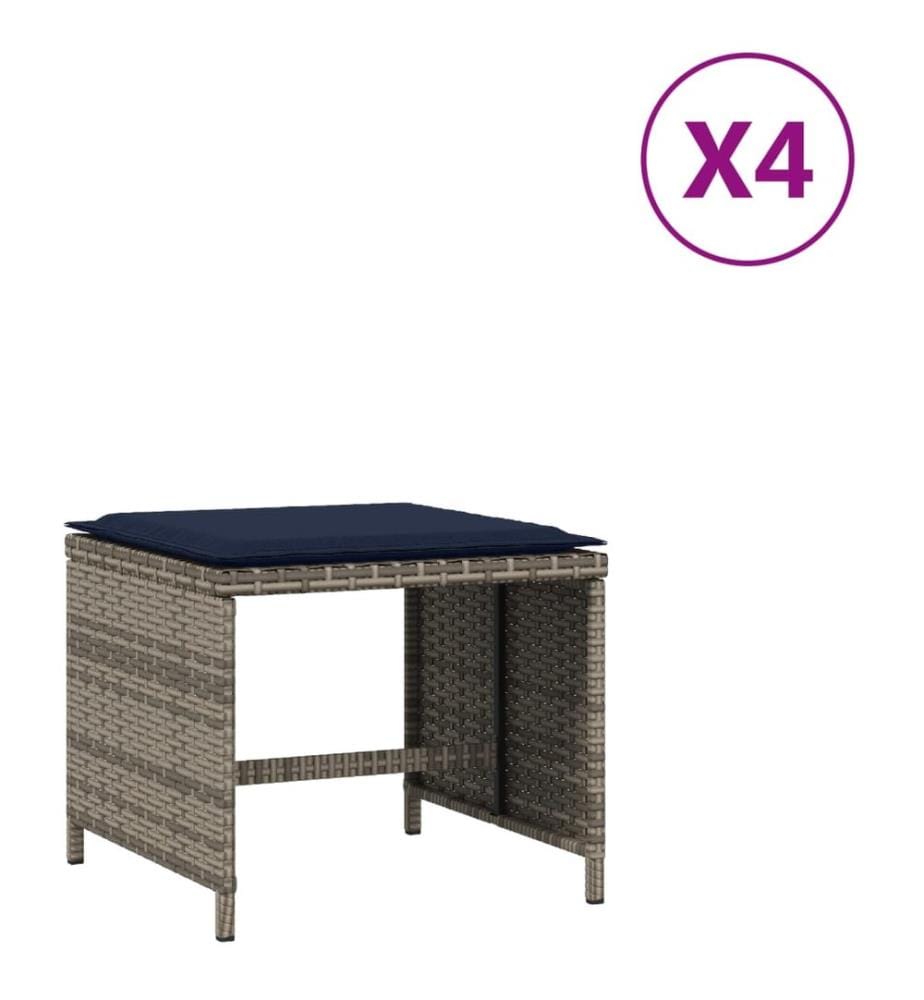 Gartenhocker mit Kissen 4 Stk. Grau 40x40x35 cm Poly Rattan