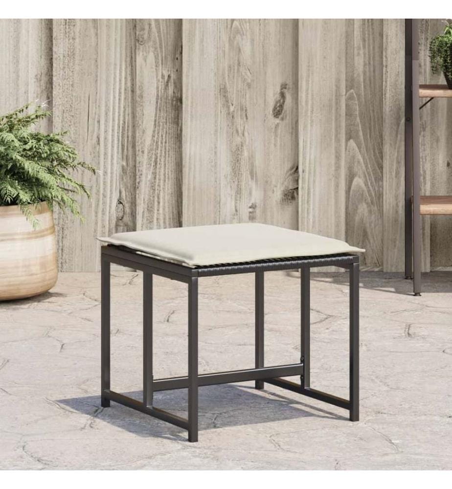 Gartenhocker mit Kissen 4 Stk. Schwarz Poly Rattan