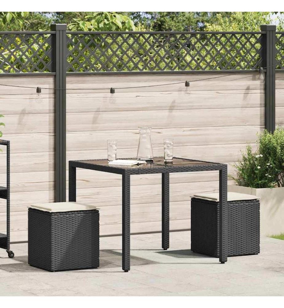 Gartenhocker mit Kissen 2 Stk. Schwarz 40x40x43 cm Poly Rattan