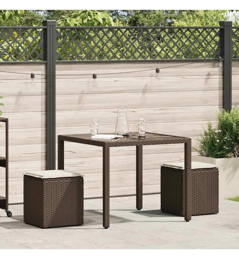 Gartenhocker mit Kissen 2 Stk. Braun 40x40x43 cm Poly Rattan