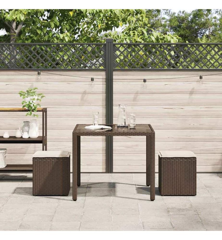 Gartenhocker mit Kissen 2 Stk. Braun 40x40x43 cm Poly Rattan