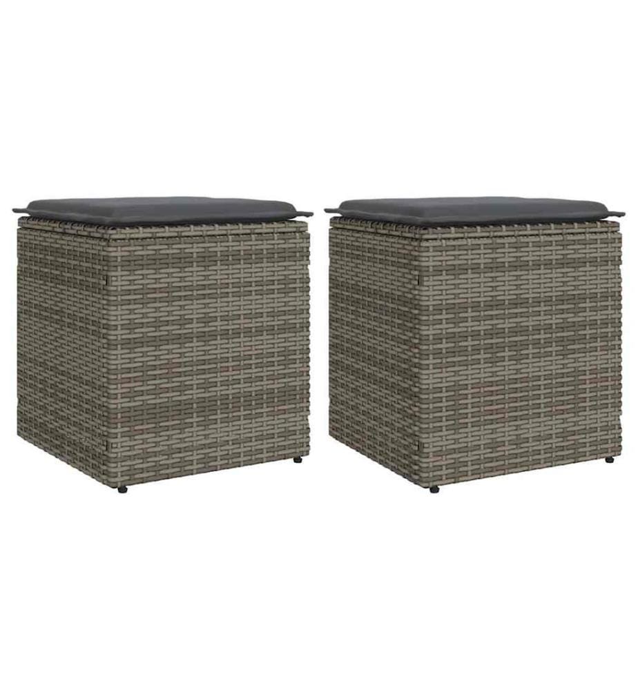 Gartenhocker mit Kissen 2 Stk. Grau 40x40x43 cm Poly Rattan