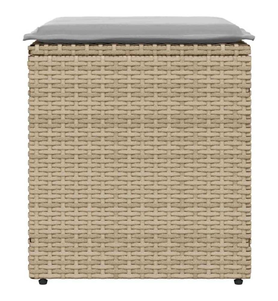 Gartenhocker mit Kissen 2 Stk. Beige 40x40x43 cm Poly Rattan