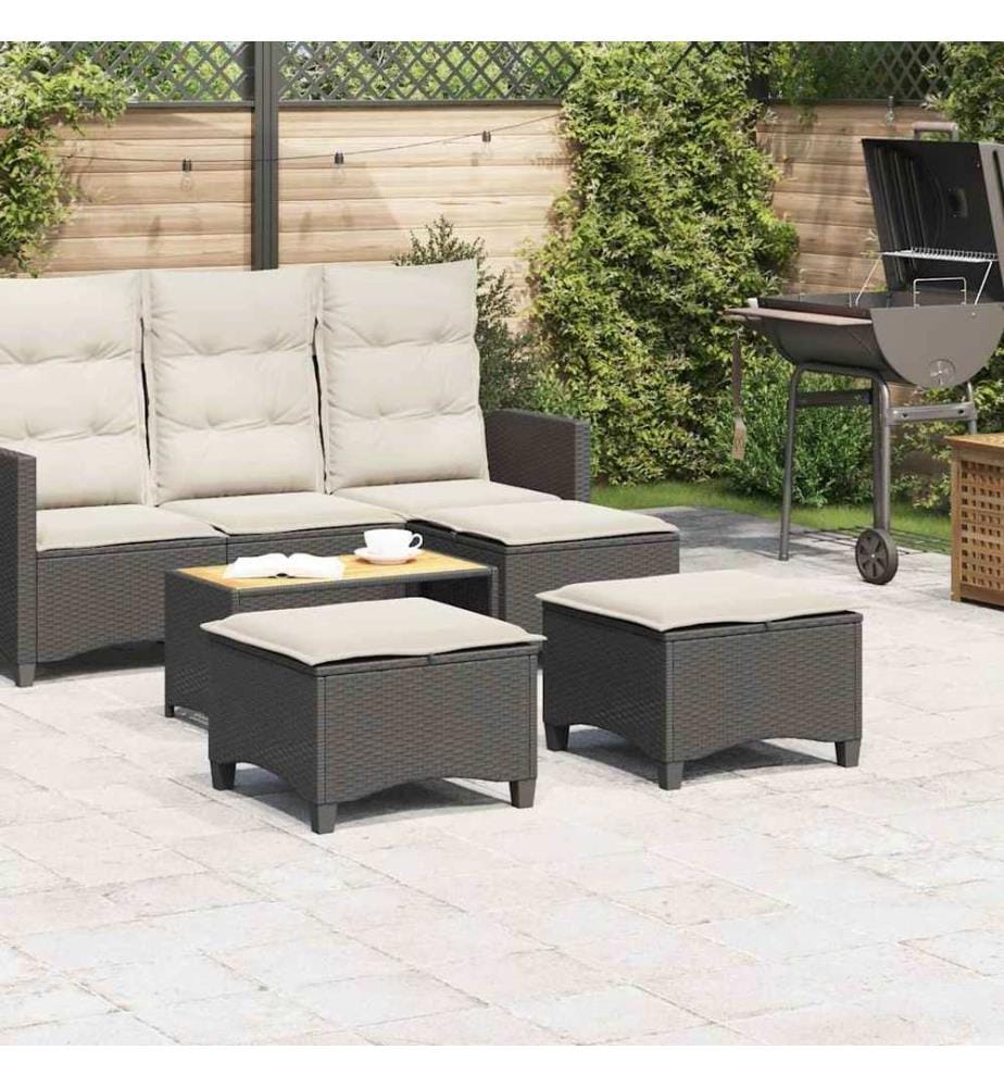 Gartenhocker mit Kissen 2 Stk. Schwarz 55x55x36 cm Poly Rattan