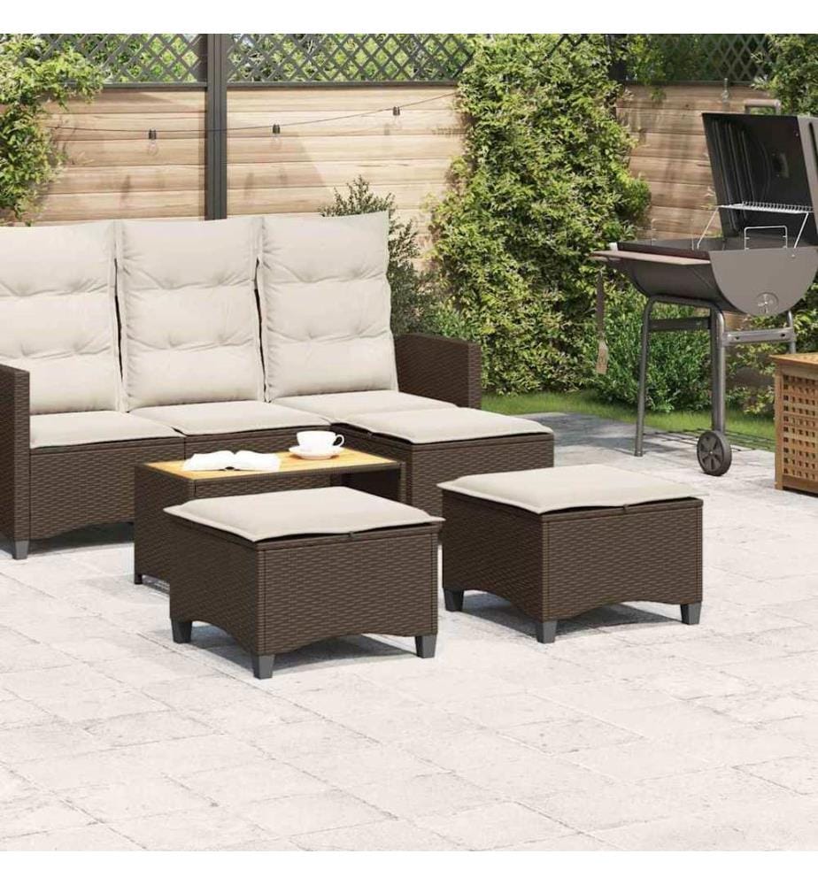 Gartenhocker mit Kissen 2 Stk. Braun 55x55x36 cm Poly Rattan