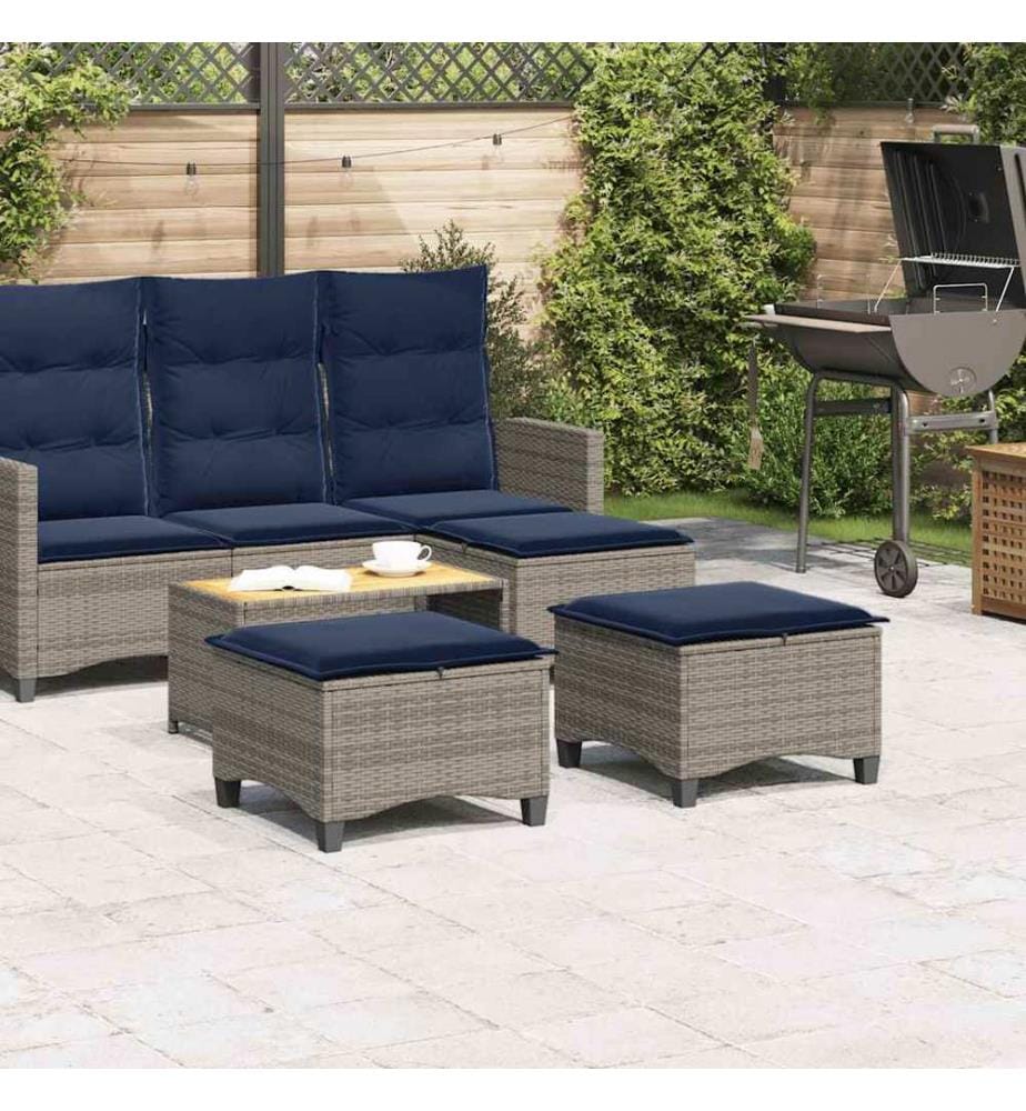 Gartenhocker mit Kissen 2 Stk. Grau 55x55x36 cm Poly Rattan