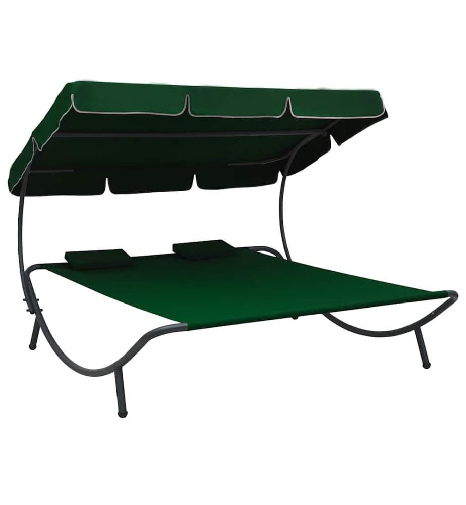Lit de repos d'extérieur avec auvent et oreillers Vert