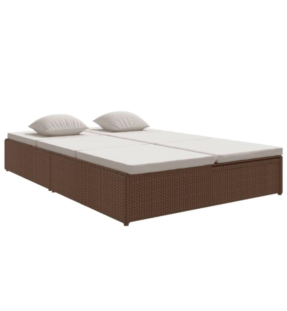 Sonnenliege mit Auflagen Poly Rattan Braun