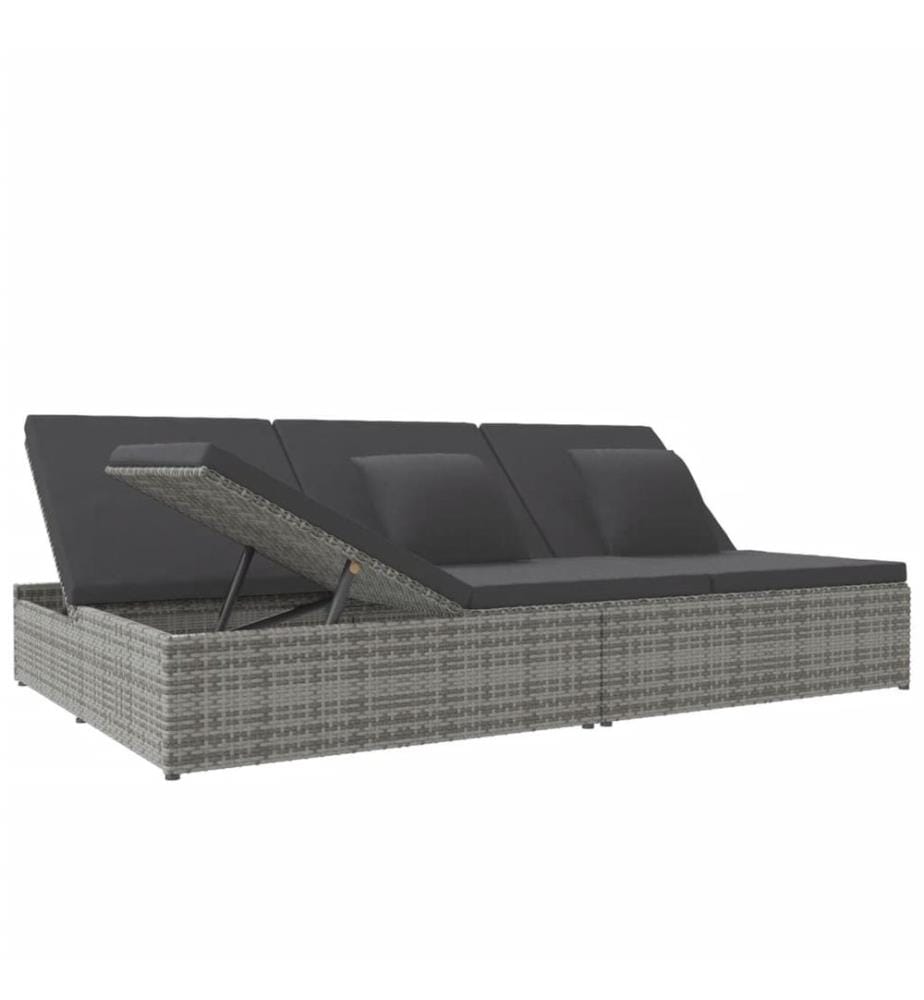 Sonnenliege mit Auflagen Poly Rattan Dunkelgrau