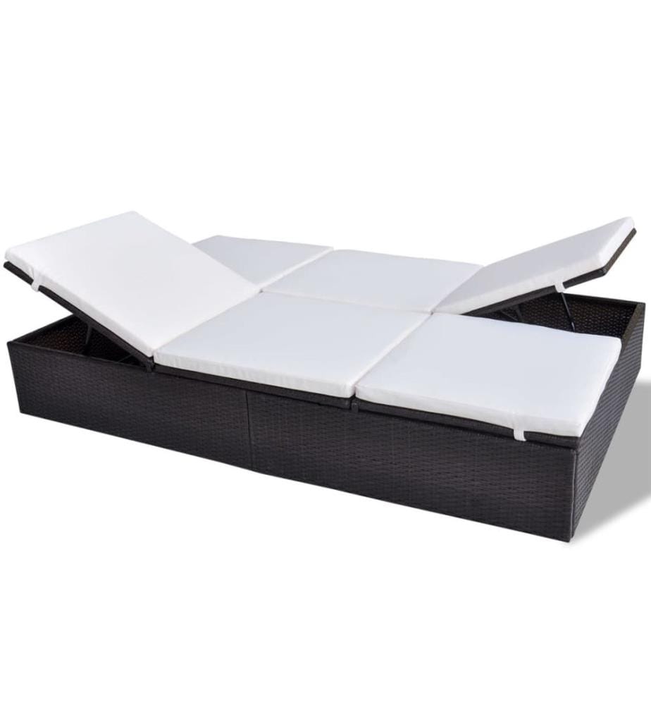 Doppel-Sonnenliege mit Auflage Poly Rattan Braun