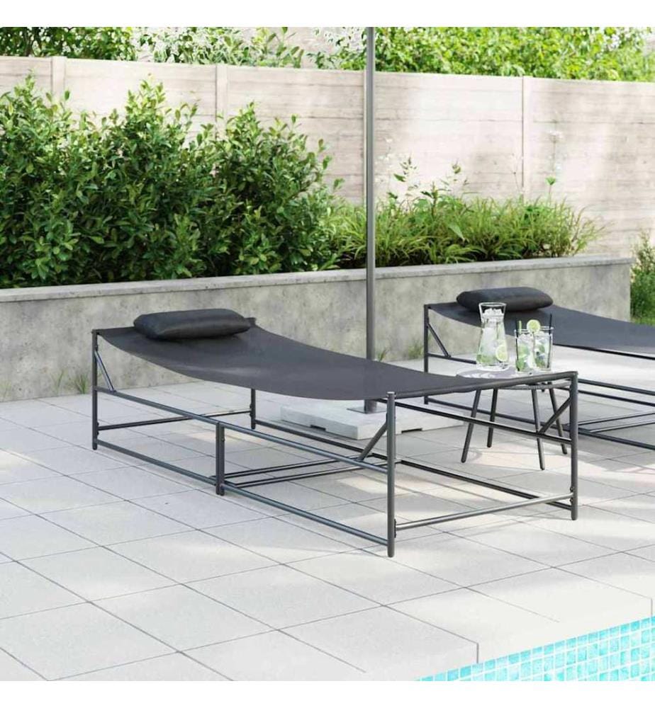 Gartenliegestuhl 2 pcs Schwarz Pulverbeschichteter Stahl