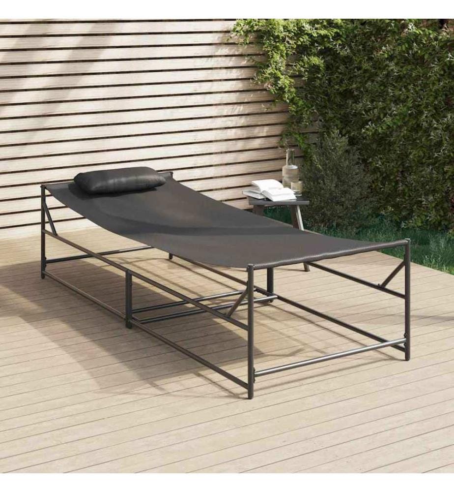 Gartenliegestuhl 2 pcs Schwarz Pulverbeschichteter Stahl