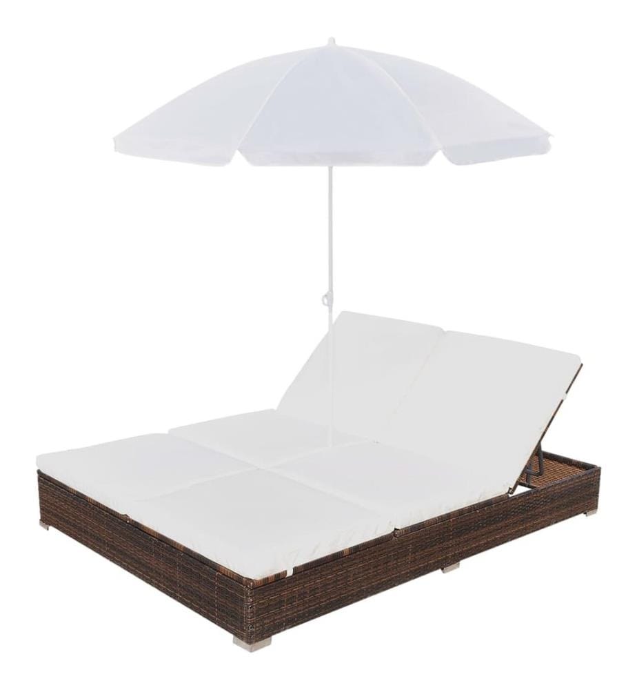 Outdoor-Loungebett mit Sonnenschirm Poly Rattan Braun