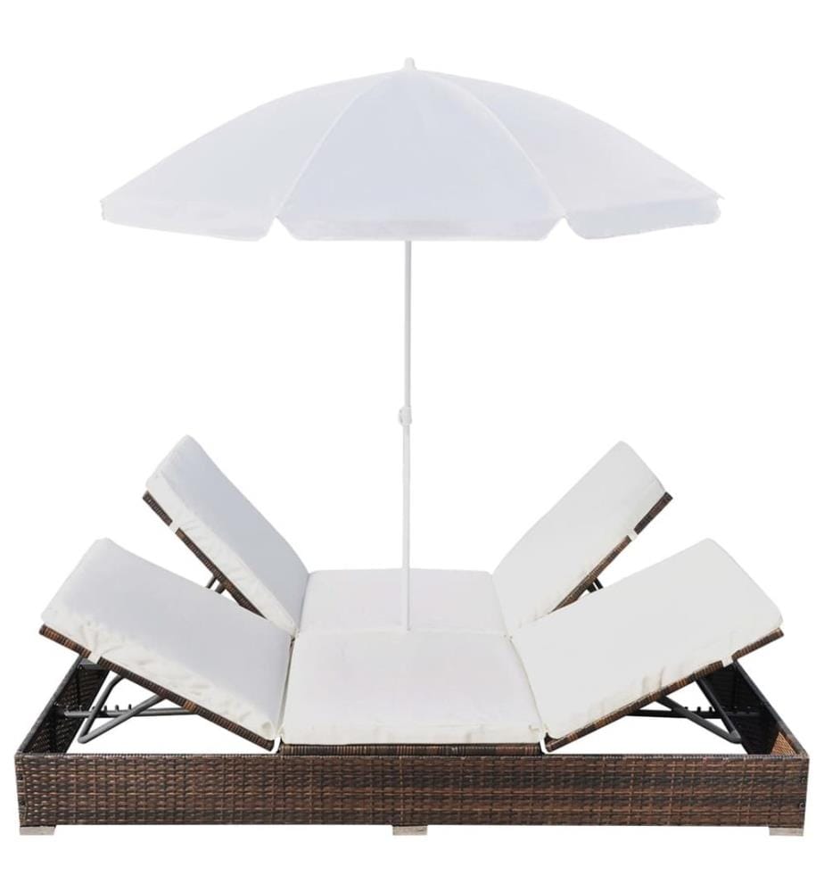 Outdoor-Loungebett mit Sonnenschirm Poly Rattan Braun