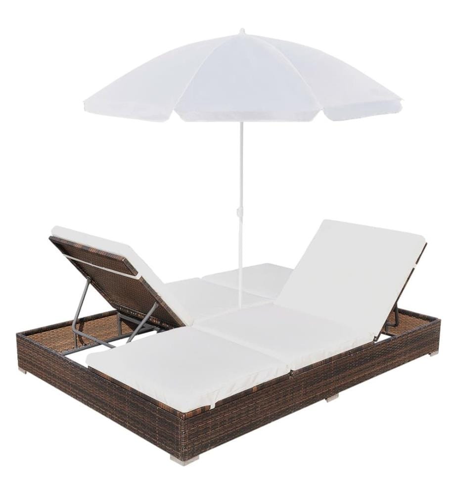 Outdoor-Loungebett mit Sonnenschirm Poly Rattan Braun