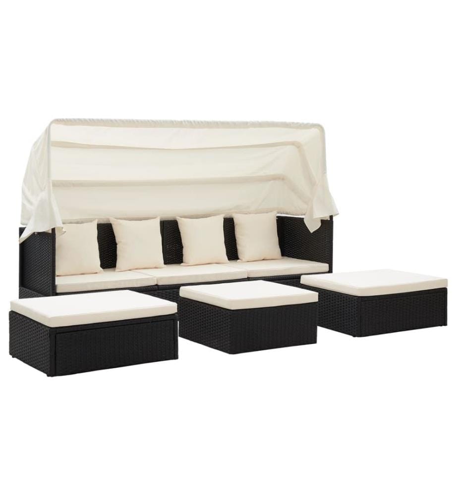 Garten-Sonneninsel mit Dach Schwarz Poly Rattan
