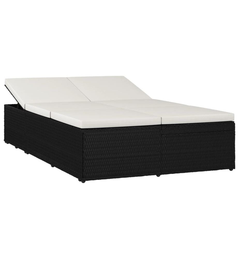 Sonnenliege mit Auflage Poly Rattan Schwarz