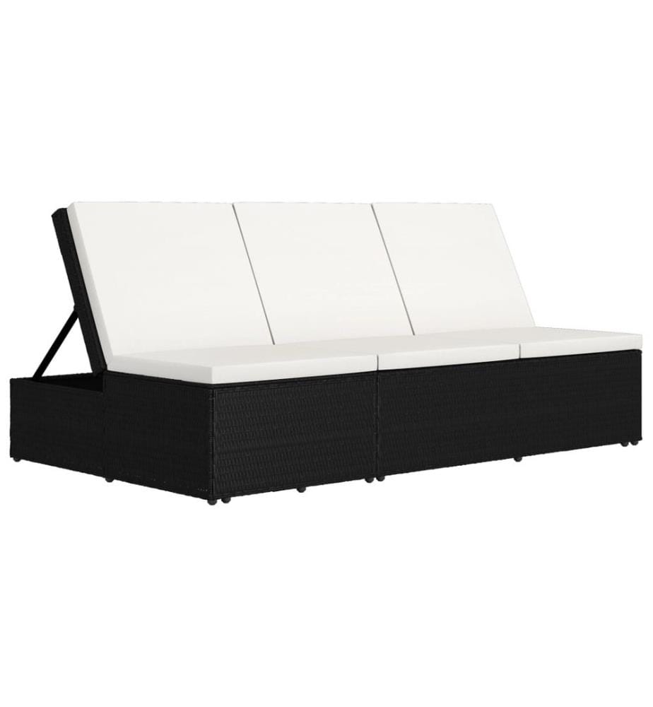 Sonnenliege mit Auflage Poly Rattan Schwarz