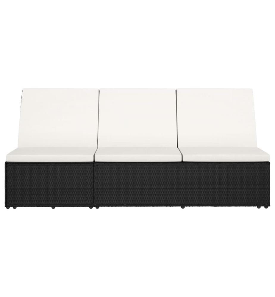 Sonnenliege mit Auflage Poly Rattan Schwarz