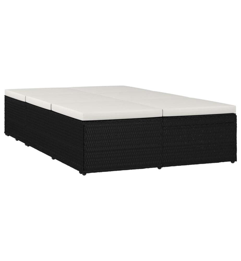 Sonnenliege mit Auflage Poly Rattan Schwarz