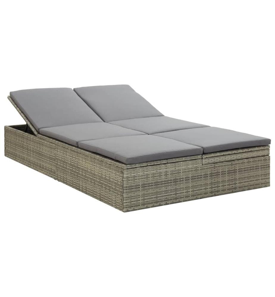 Sonnenliege mit Auflage Poly Rattan Grau