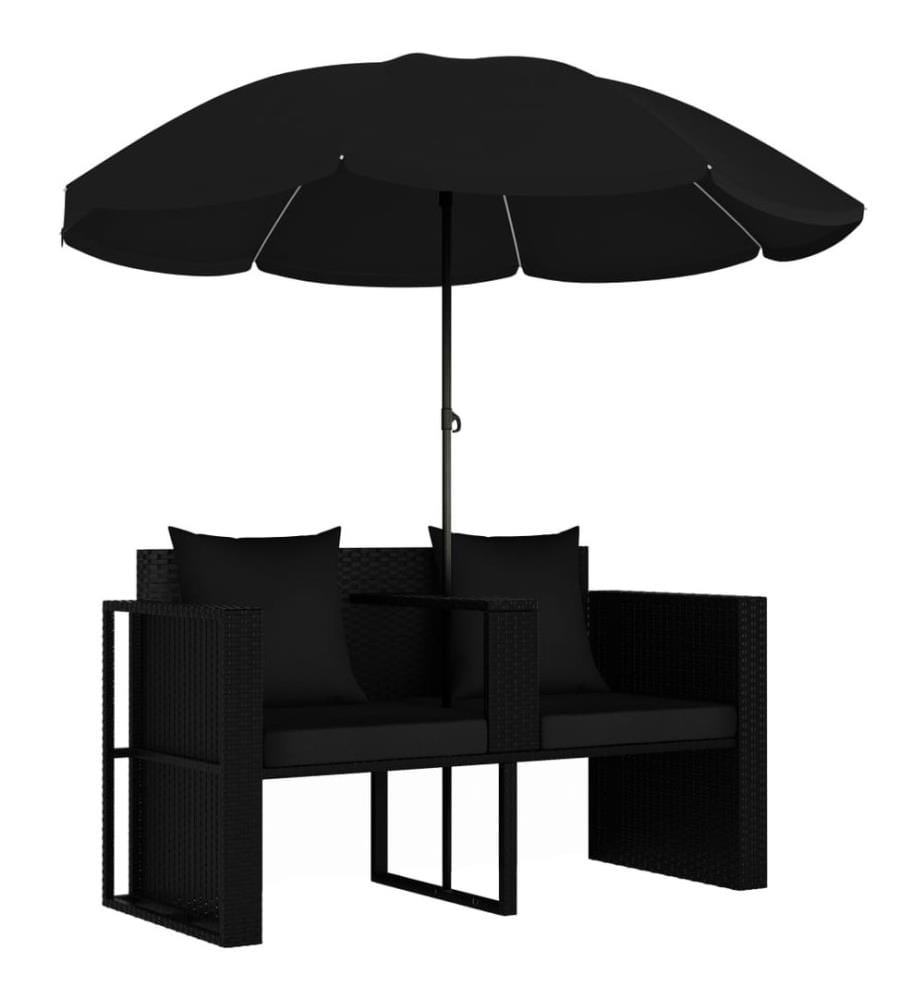 Gartenbett mit Sonnenschirm Poly Rattan Schwarz