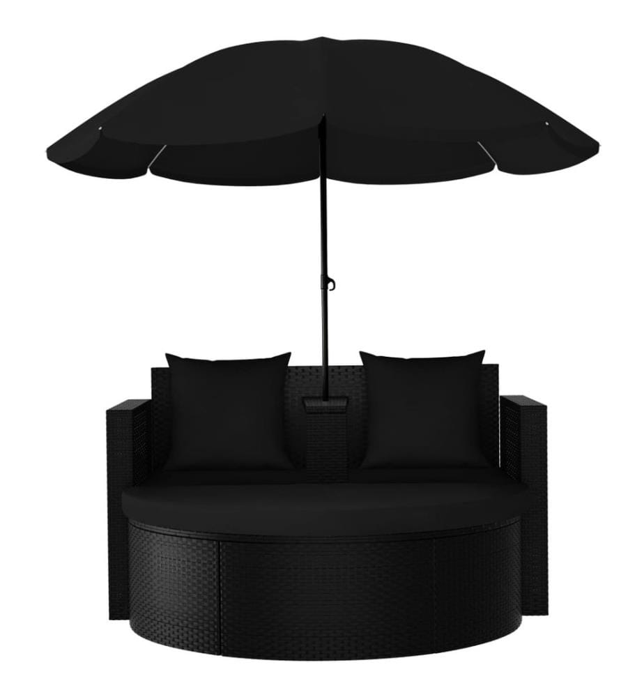 Gartenbett mit Sonnenschirm Poly Rattan Schwarz