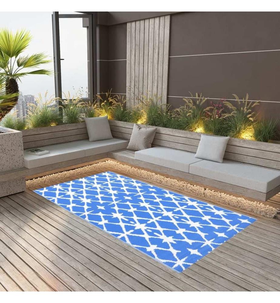 Outdoor-Teppich ARAKIL Weiss und Blau 190x290 cm PP