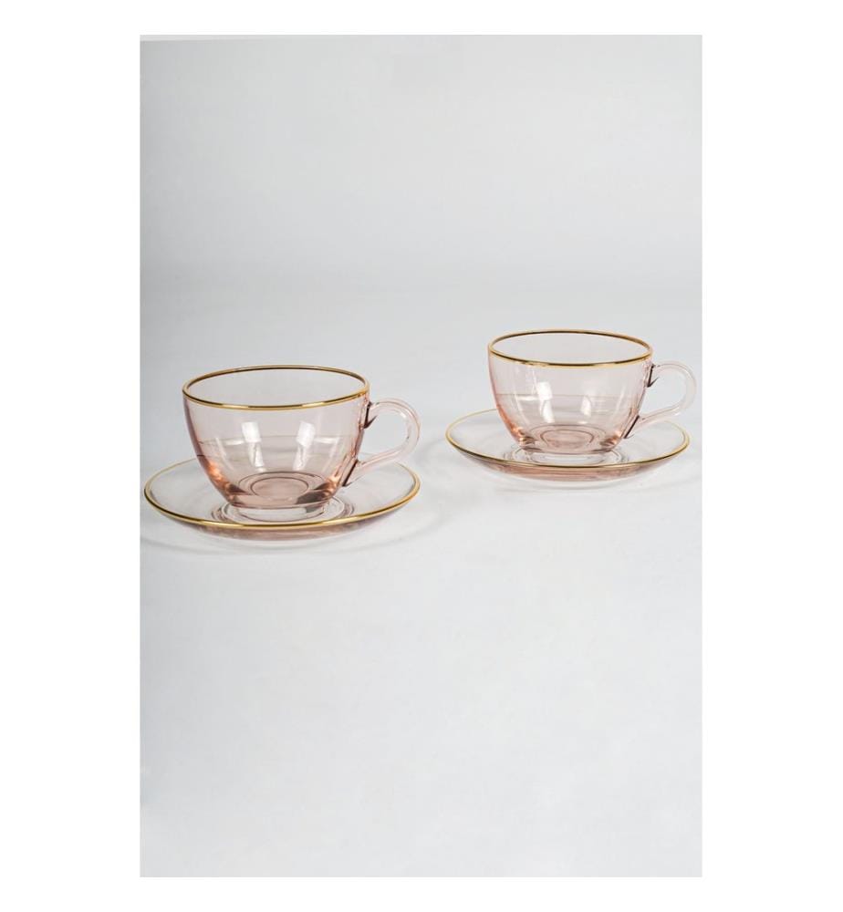 Tea Cup Set, 4 Pieces, Salmon, 100% GLASS