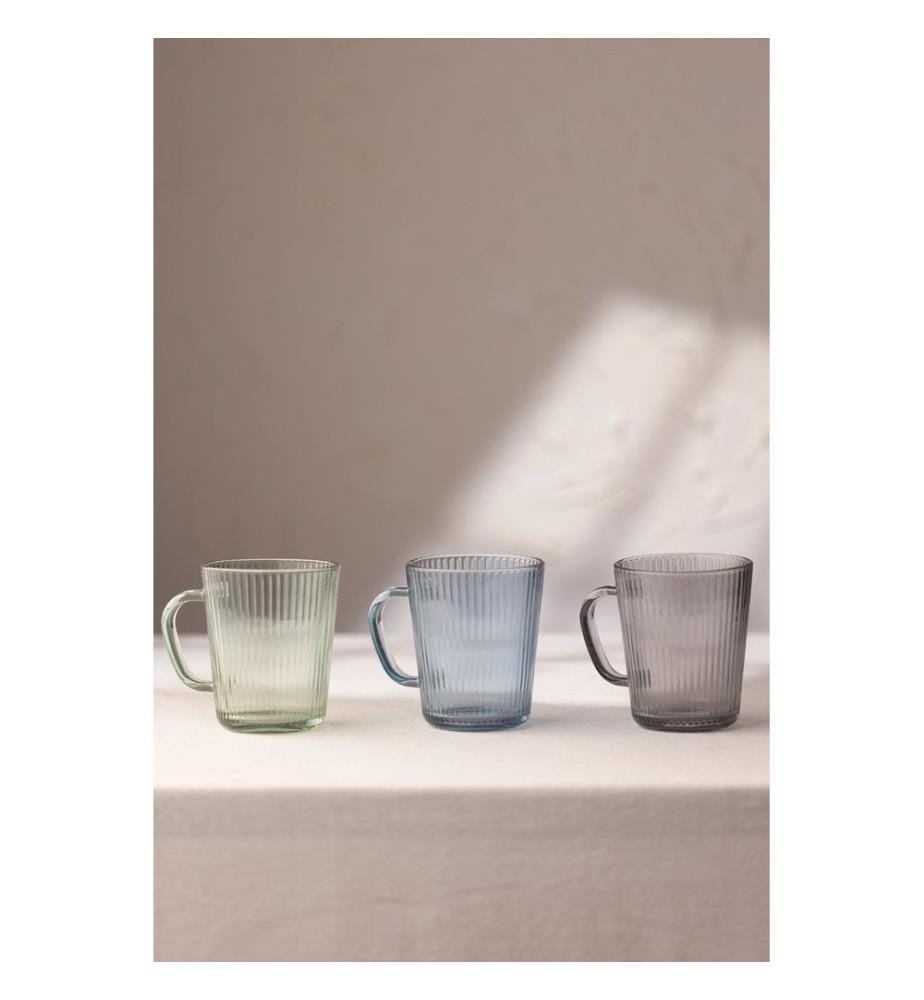 Mug Set, 3 Pieces, Green, Fume, Blue, 100% GLASS