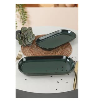 Platter Set, 2 Pieces, Green, 100% CERAMIC
