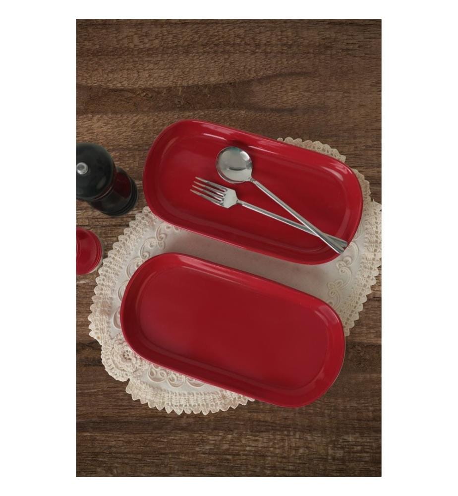 Platter Set, 2 Pieces, Red, 100% CERAMIC