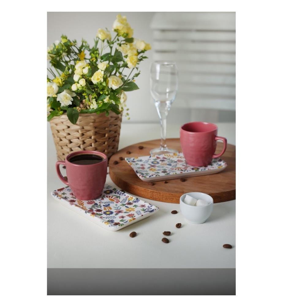 Coffee Cup Set, 4 Pieces, Multicolor, 100% CERAMIC STONEWARE