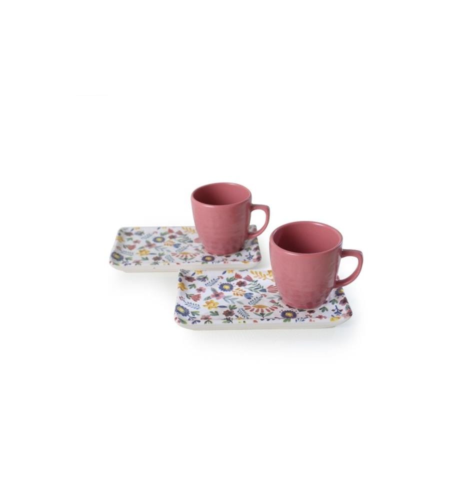 Coffee Cup Set, 4 Pieces, Multicolor, 100% CERAMIC STONEWARE
