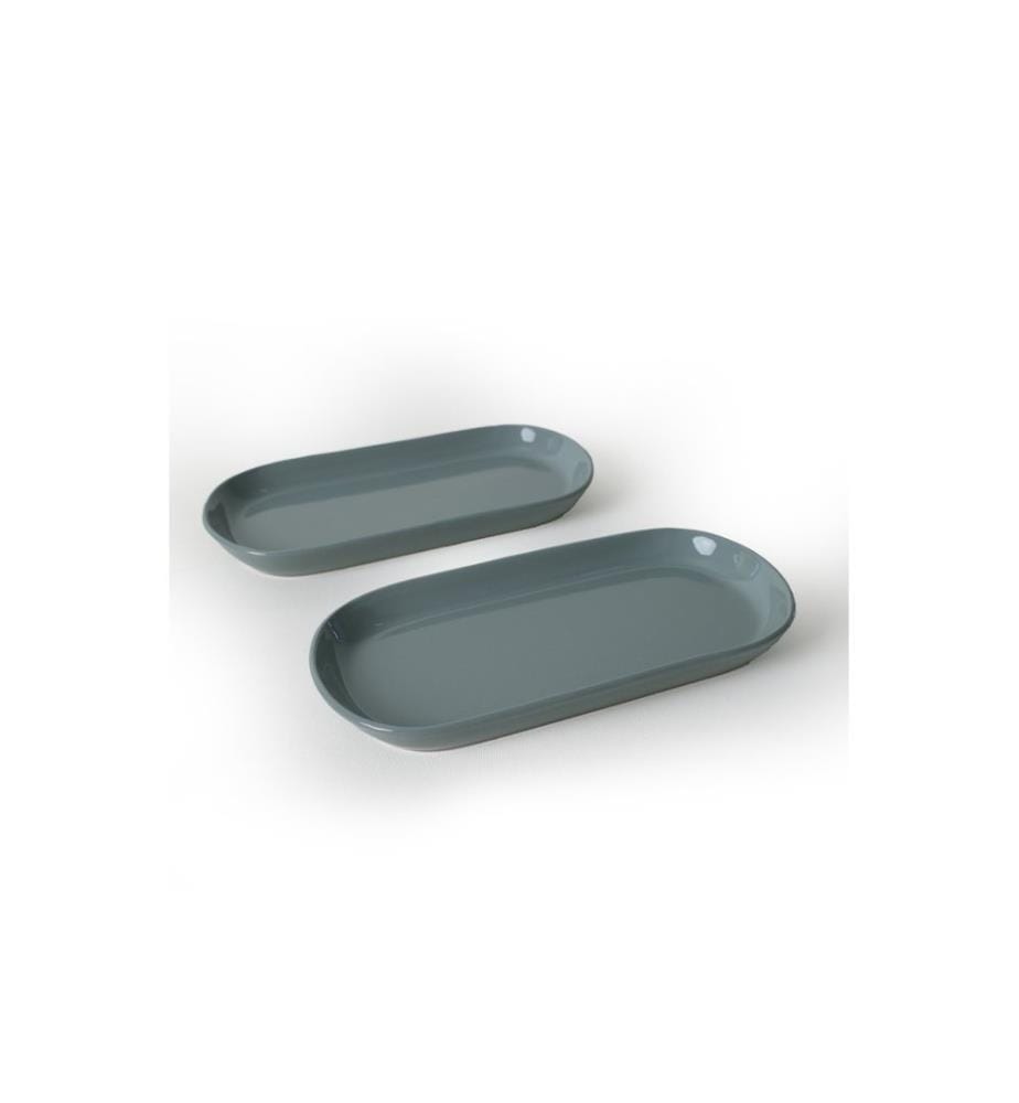 Platter Set, 2 Pieces, Green, 100% CERAMIC STONEWARE